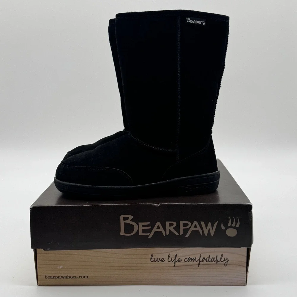 Bearpaw Meadow 605 Black Suede 10-inch Mid-Calf Winter Boots Womens 8
